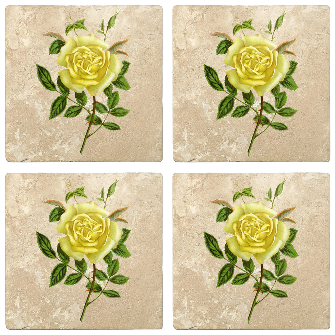 4" Absorbent Stone Flower Designs Drink Coasters, Amazone Rose, 2 Sets of 4, 8 Pieces