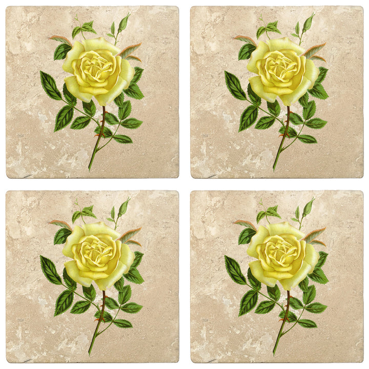 4" Absorbent Stone Flower Designs Drink Coasters, Amazone Rose, 2 Sets of 4, 8 Pieces