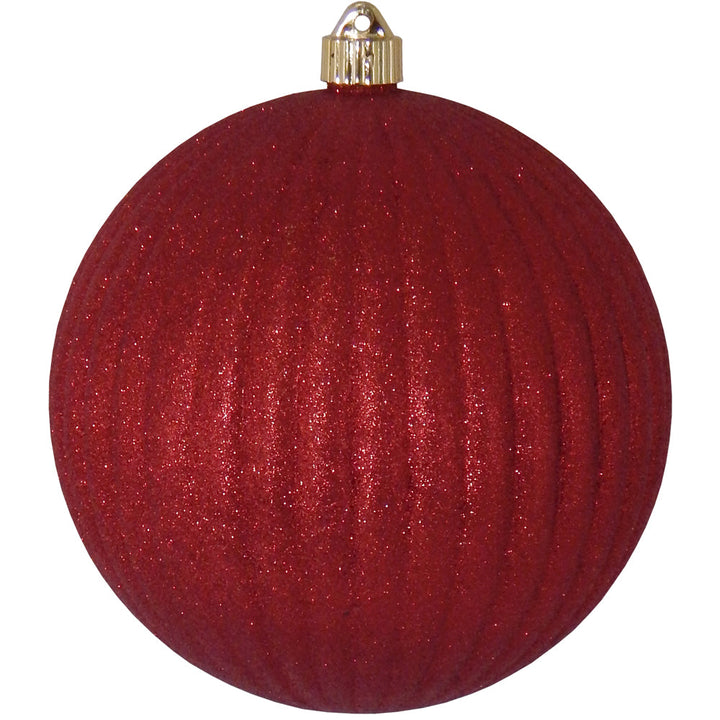 Christmas By Krebs 8" (200mm) Ornament, [6 Pieces], Commercial Grade Indoor and Outdoor Shatterproof Plastic, Water Resistant Ball Ornament Decorations (Ribbed Red Glitter) - Christmas by Krebs Wholesale