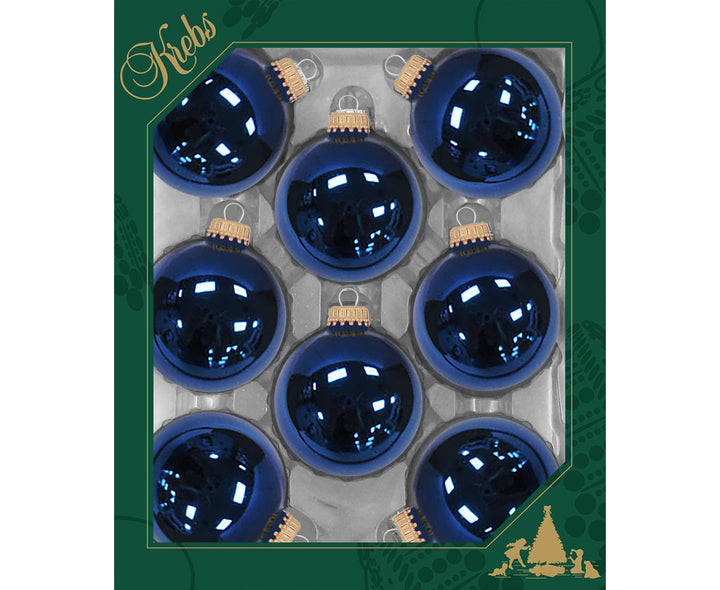 2 5/8" (67mm) Ball Ornaments, Gold Caps, Deep Blue, 8/Box, 12/Case, 96 Pieces