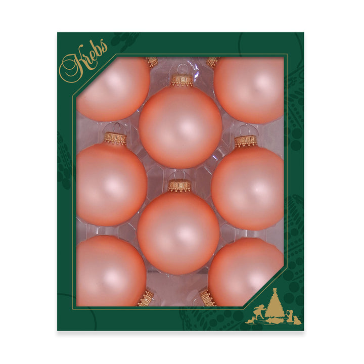 2 5/8" (67mm) Ball Ornaments, Gold Caps, Coral Velvet, 8/Box, 12/Case, 96 Pieces