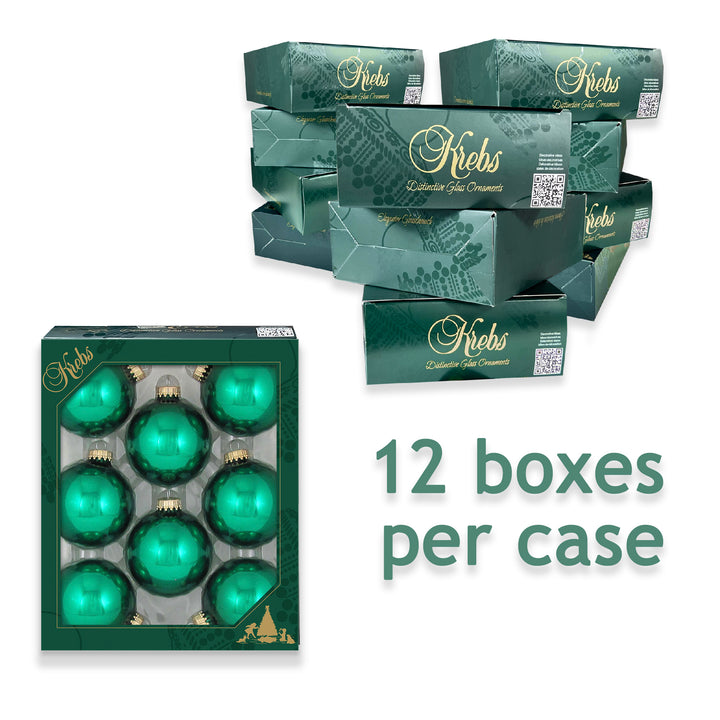 2 5/8" (67mm) Ball Ornaments, Gold Caps, Emerald Green, 8/Box, 12/Case, 96 Pieces