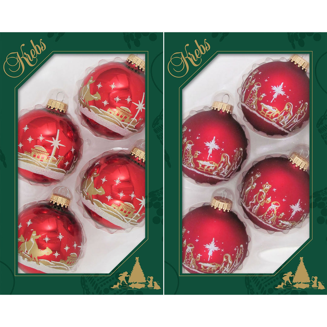 2 5/8" (67mm) Ball Ornaments Nativity Scene, Red/Gold/Multi, 4/Box, 12/Case, 48 Pieces