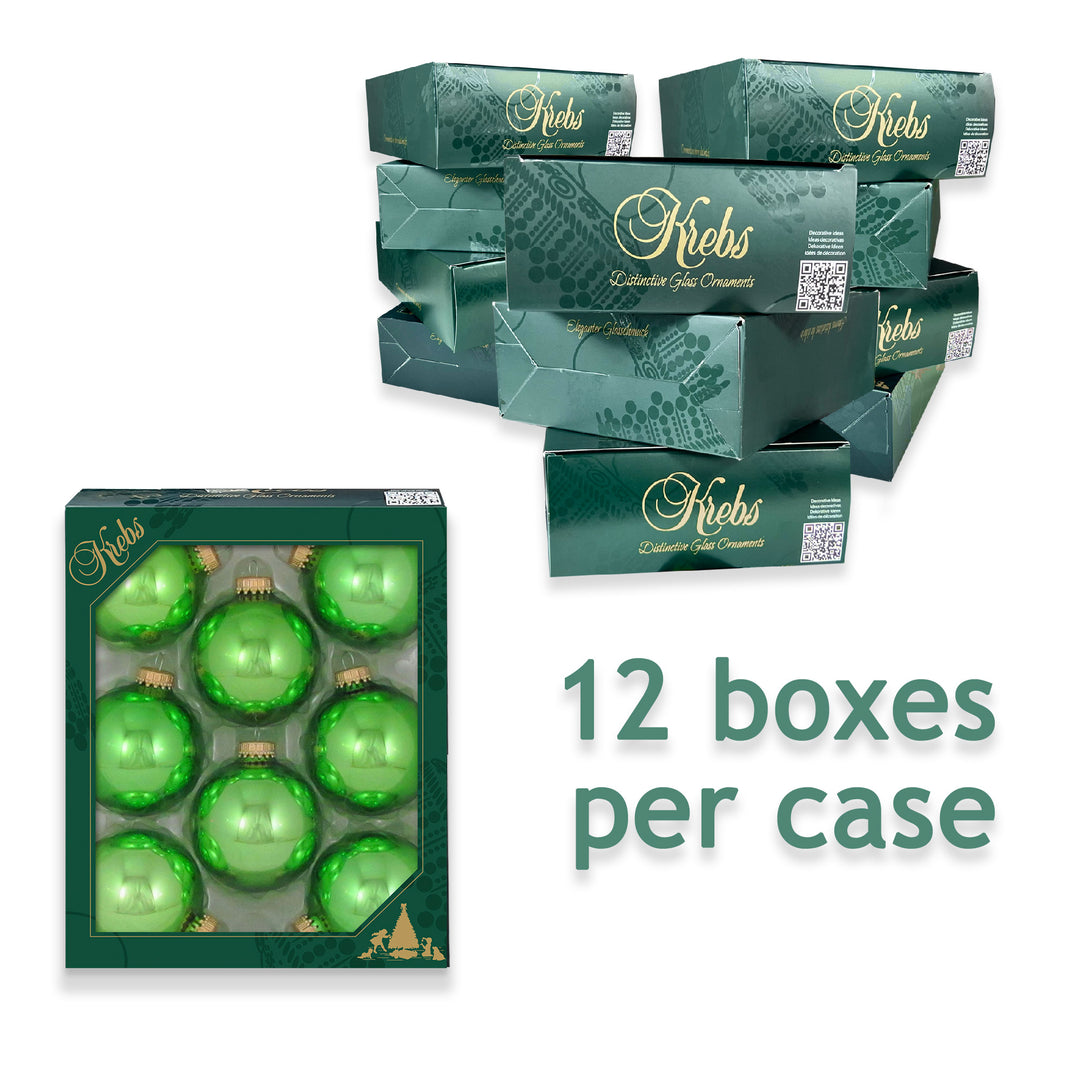2 5/8" (67mm) Ball Ornaments, Gold Caps, Jade Lime Shine, 8/Box, 12/Case, 96 Pieces