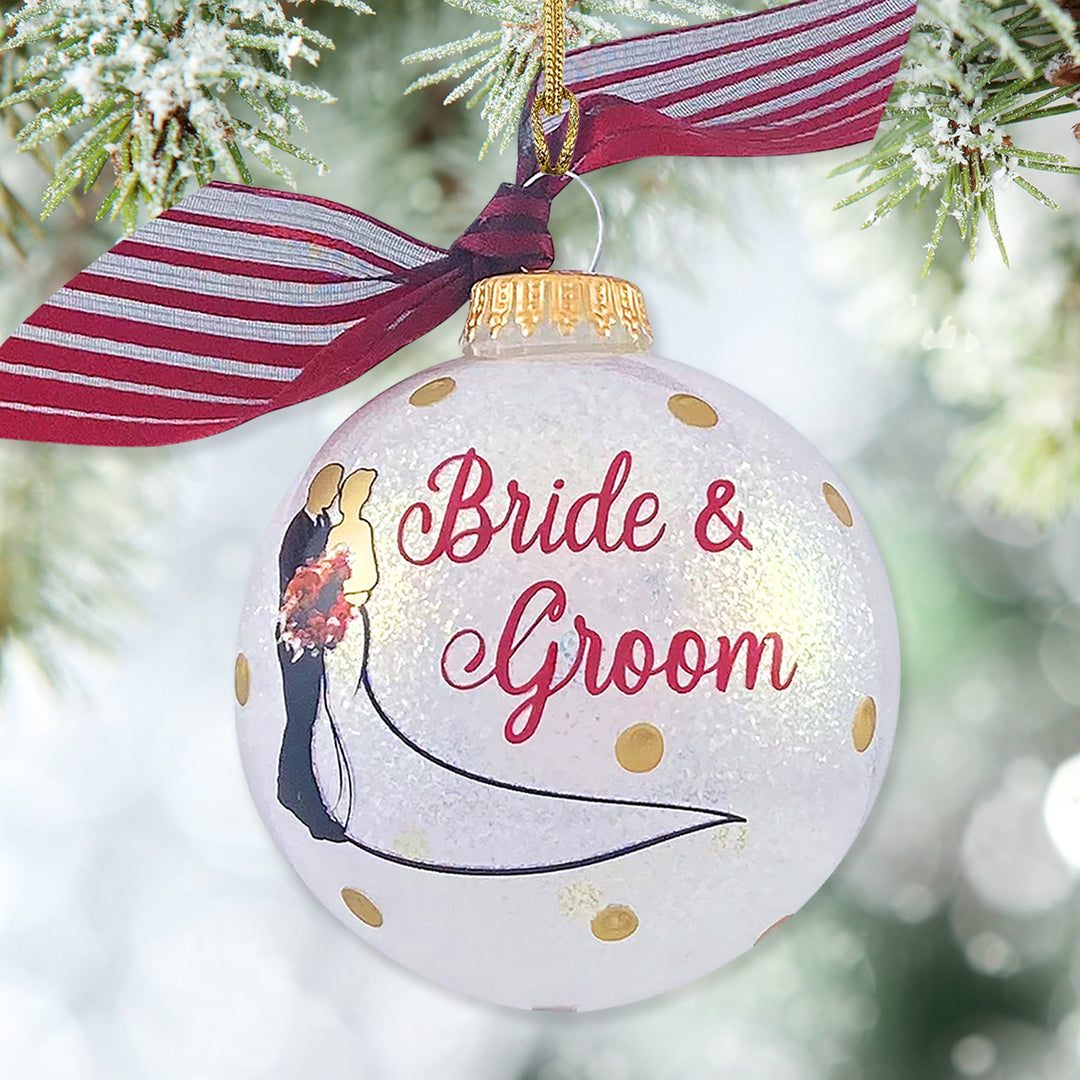 3 1/4" (80mm) Personalizable Hugs Specialty Gift Ornaments, Bride & Groom, Snow Sparkle 1/Box, 12/Case, 12 Pieces