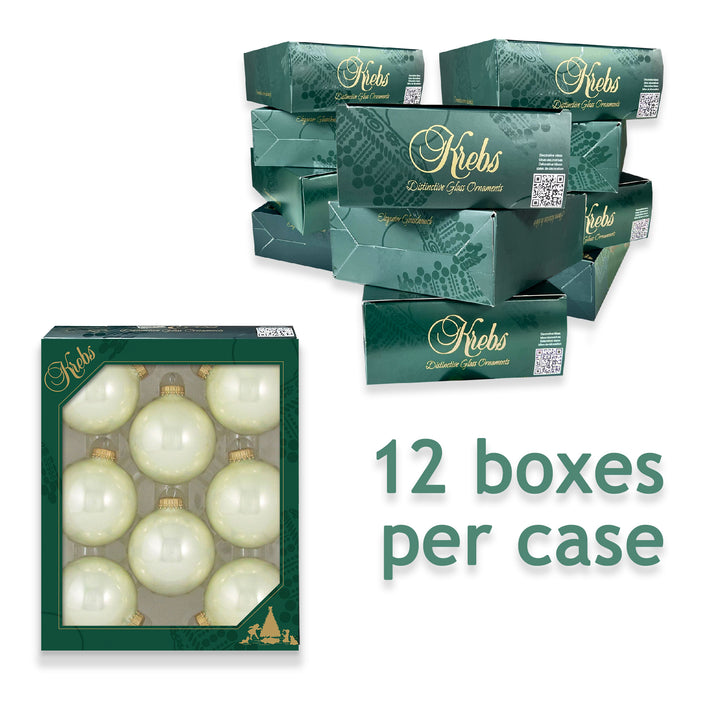 2 5/8" (67mm) Ball Ornaments, Gold Caps, Pearl Shine, 8/Box, 12/Case, 96 Pieces