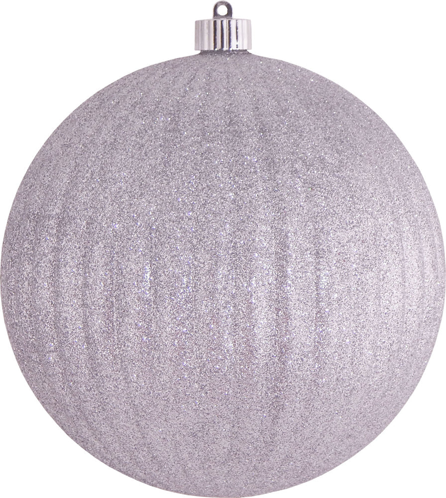 8" (200mm) Giant Commercial Shatterproof Ball Ornament, Silver Glitter, Case, 6 Pieces